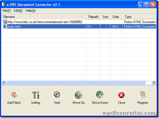 Add web page URL on GUI interface of e-Document Converter for conversion from web page to PDF or web page to image