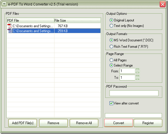 convert PDF to word in e-PDF To Word Converter