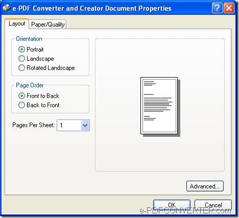 set parameters for the virtual printer