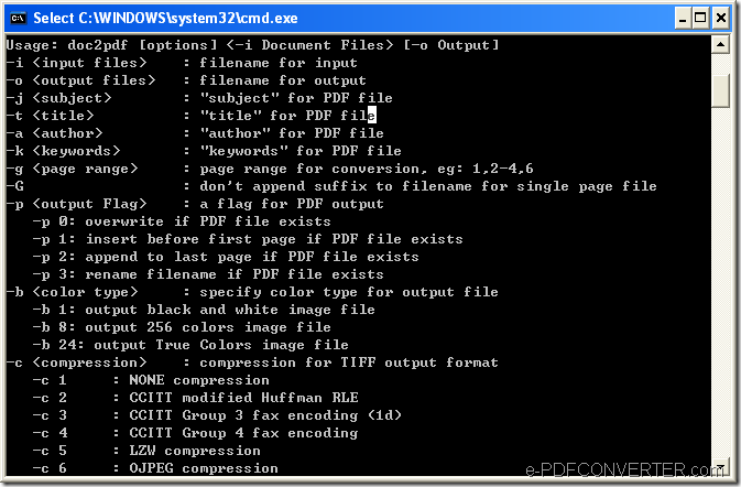 usage of Document Converter command line