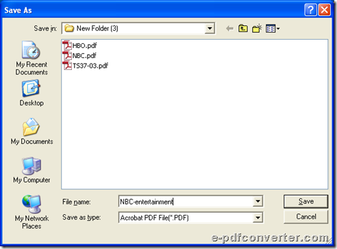 save PDF file and click save
