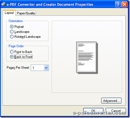 Set pages order as ‘back to front’ during conversion from Word to image with e-PDF Converter and Creater Printer