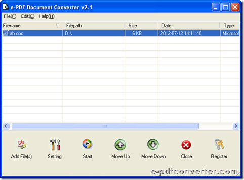 Open GUI of e-PDF Document Converter and add Word during conversion from Word file to PDF