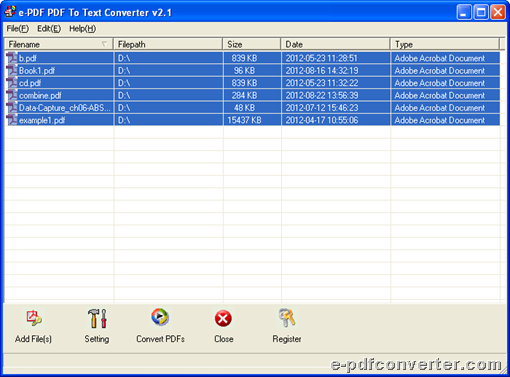 GUI interface of e-PDF to Text Converter to convert PDF to text