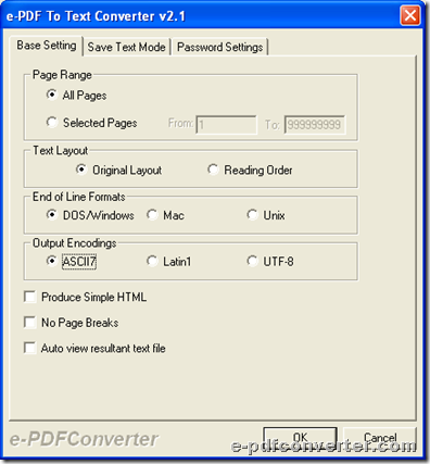 Set output encoding during converting PDF to text and outputing encoding