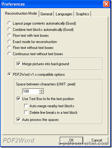 Set properties of Word files during converting PDF to DOC through GUI interface