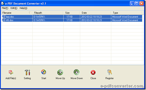 Add Word files for converting Word to PDF and set PDF information with GUI interface