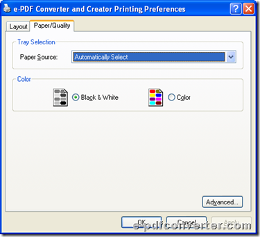 Preferences panel during creating PDF with virtual printer