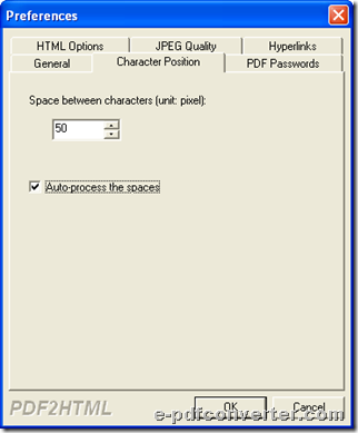 Adjust character space during converting PDF to HTML with GUI 