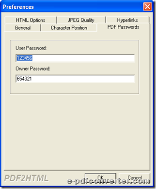 Input PDF passwords during converting PDF to HTML with GUI