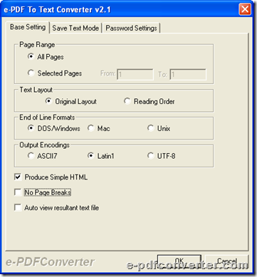 Set HTML mode during converting password protected PDF to text/HTML with GUI 